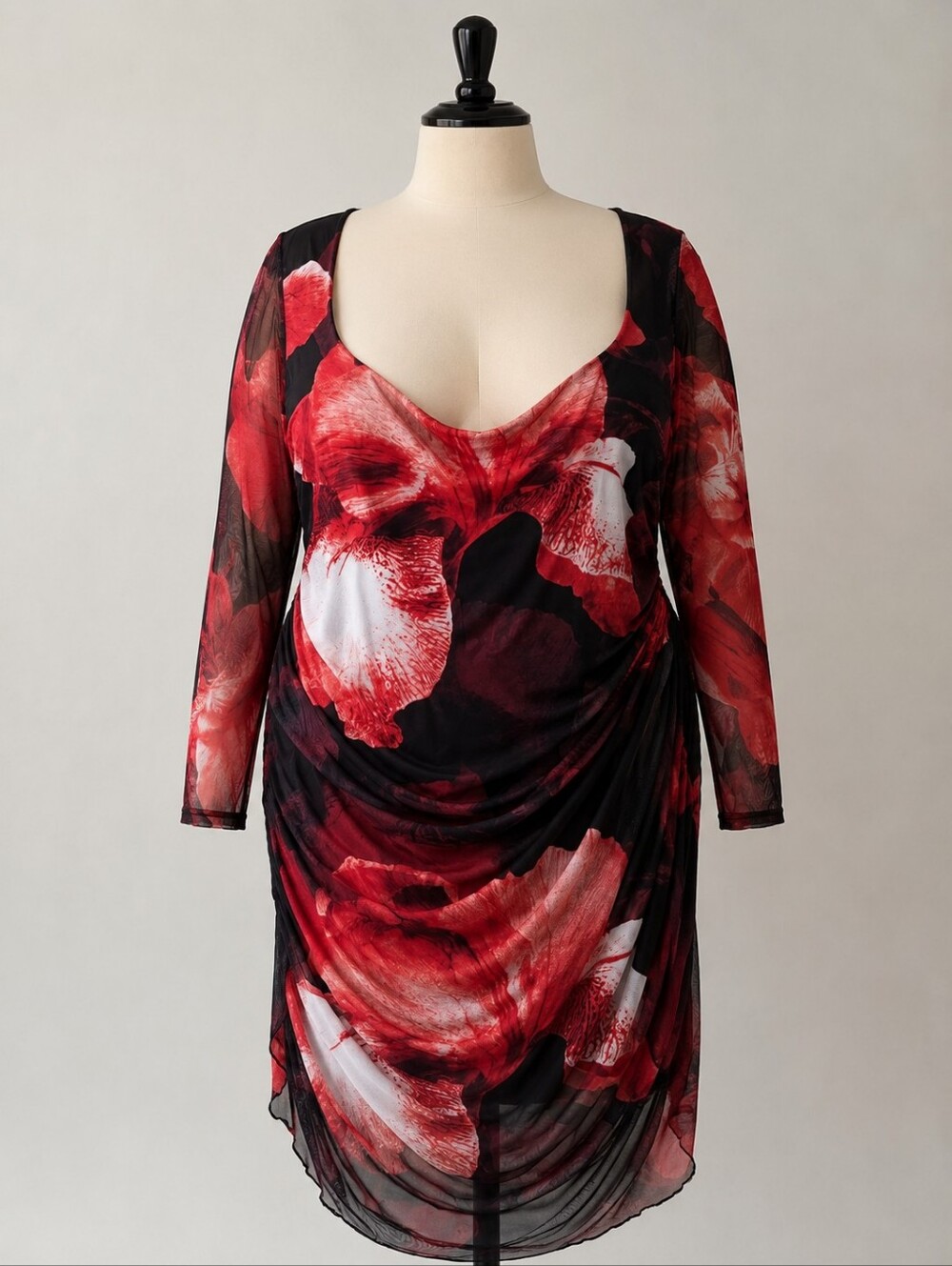 BOOHOO Red and Black Mesh Body Con Dress